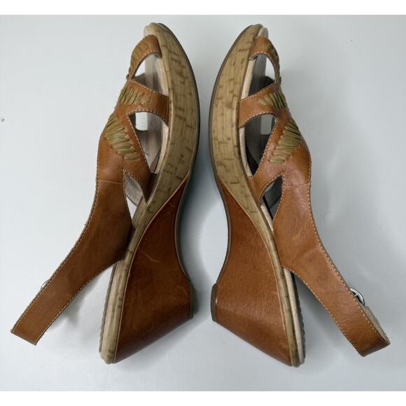 Pikolinos Wedge Sandals Womens 41 Tan Leather Embroidered Side Buckle Open Toe - Picture 5 of 10